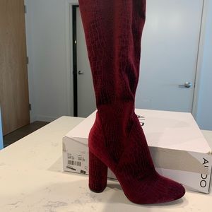 Aldo Tenesha Burgundy Velvet Over the Knee Boot